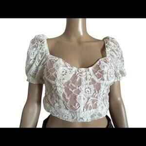 Chic Lace Puff Sleeve Crop Top